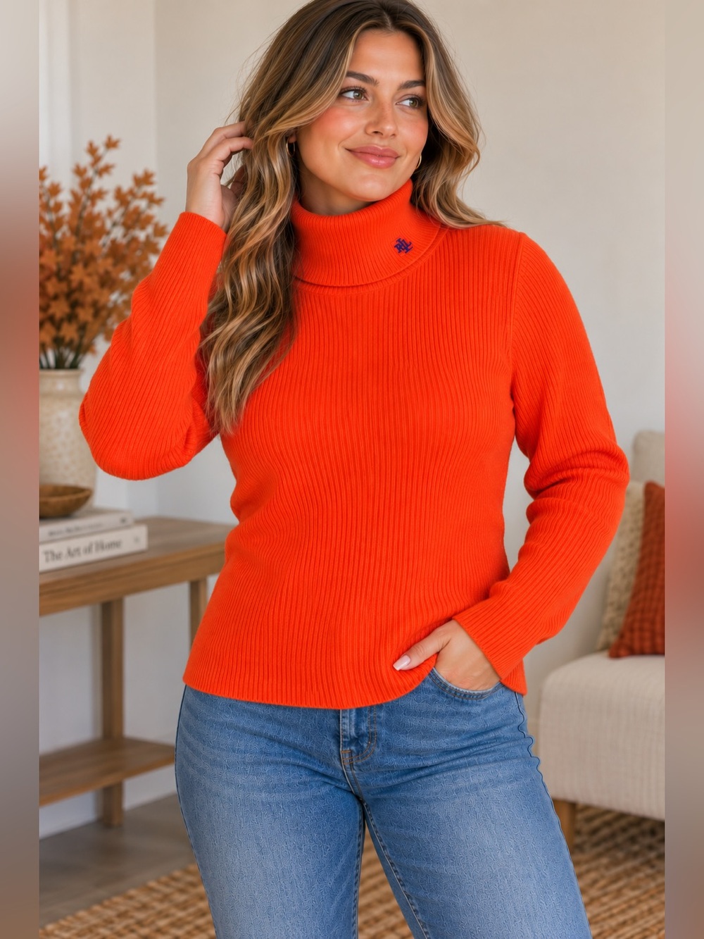 Lauren Ralph Lauren XL Orange Turtleneck Sweater Old Money Preppy Fall